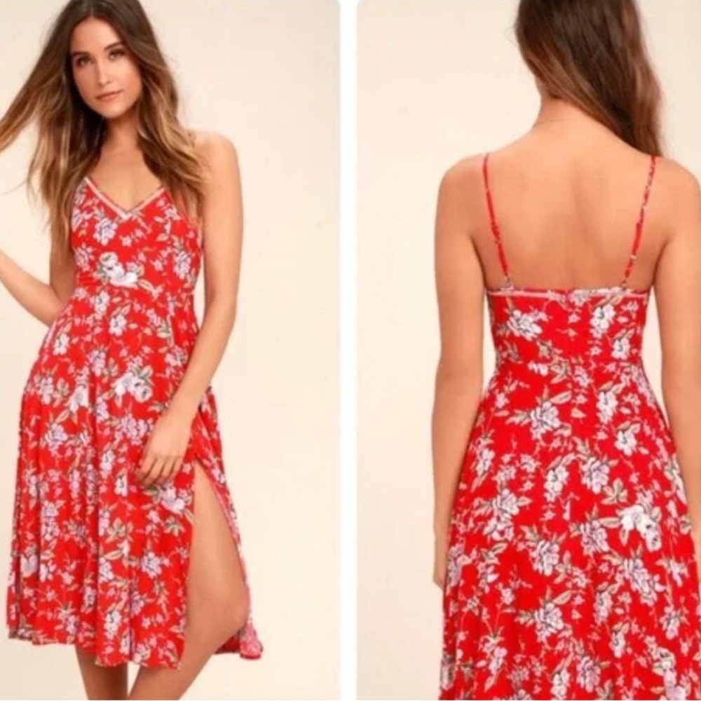 Lulu's Red Floral Print Sundress